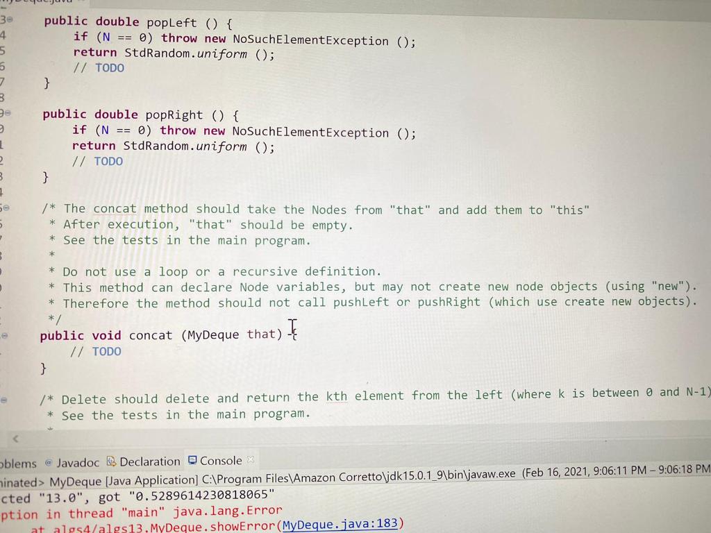 MyDeque {l 0 Node first = null; 1 Node last = null;