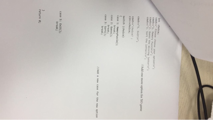  Int choice: cout > choice: switch (choice) { case 1: Memory