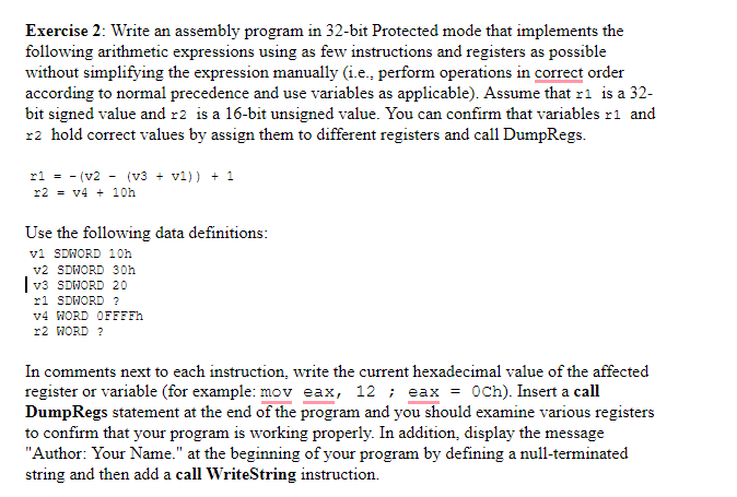 Assembly language Exercise 2: Write an assembly program in 32-bit Protected mode