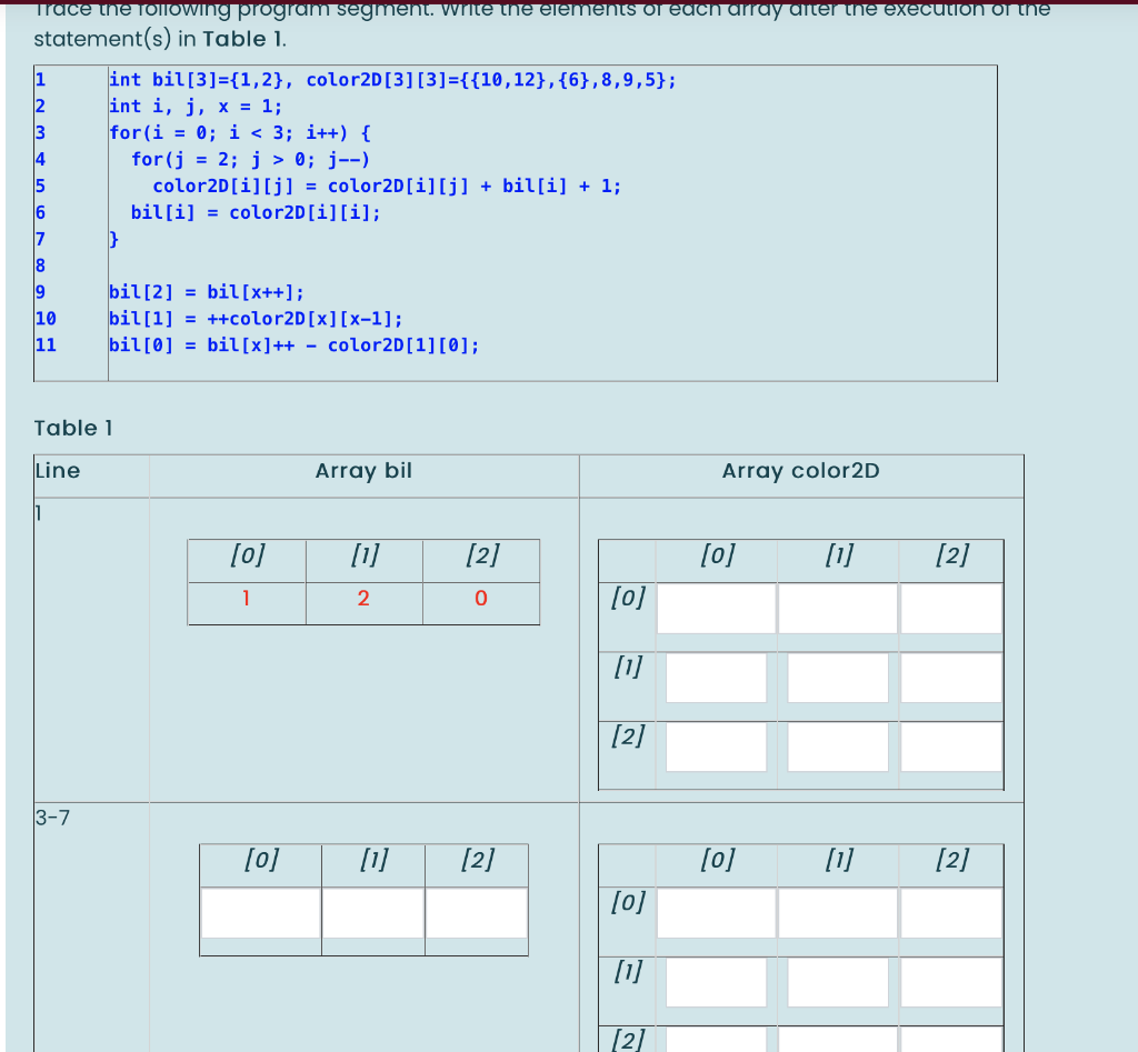 HNM inn 00 Trace the following program segment. write the elements