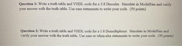 Question 1: Write a truth table and VHDL code for a