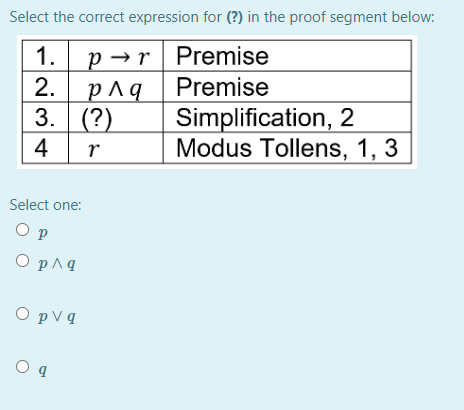 Select the correct expression for (?) in the proof segment below: