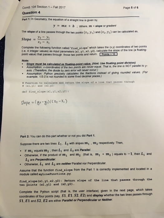  Python Coms 104 Section 1- Fall 2017 Question 4 Part 1: