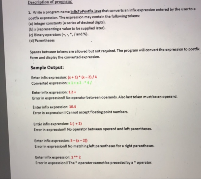  Description of program: L. Write a program name InfxTePestfis Jlave that
