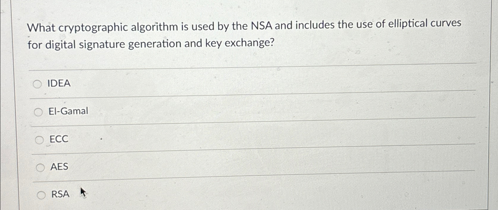  What cryptographic algorithm is used by the NSA and includes the