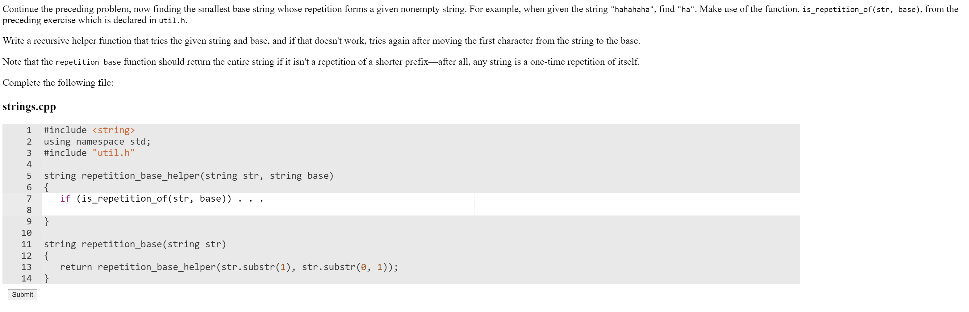 up of repeated copies of the same given base string. For example,