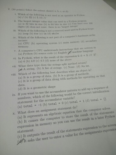  Select the correct choice (a, b, c or d) Which of