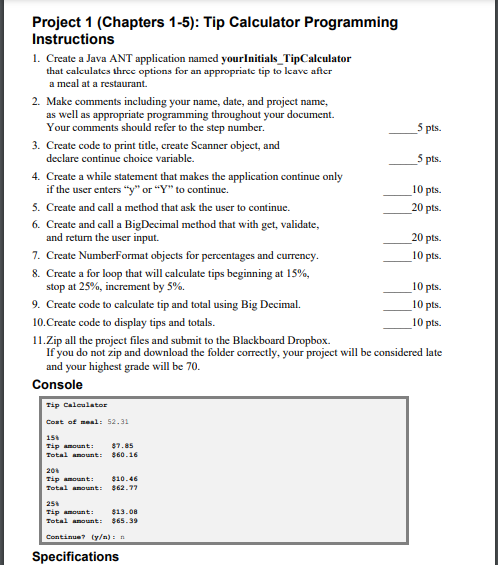  Revel 1 Project 1 Tip Calculator Programming written in Java that