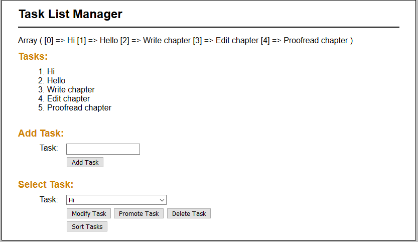 Modify the PHP for the page so the Add Task button adds