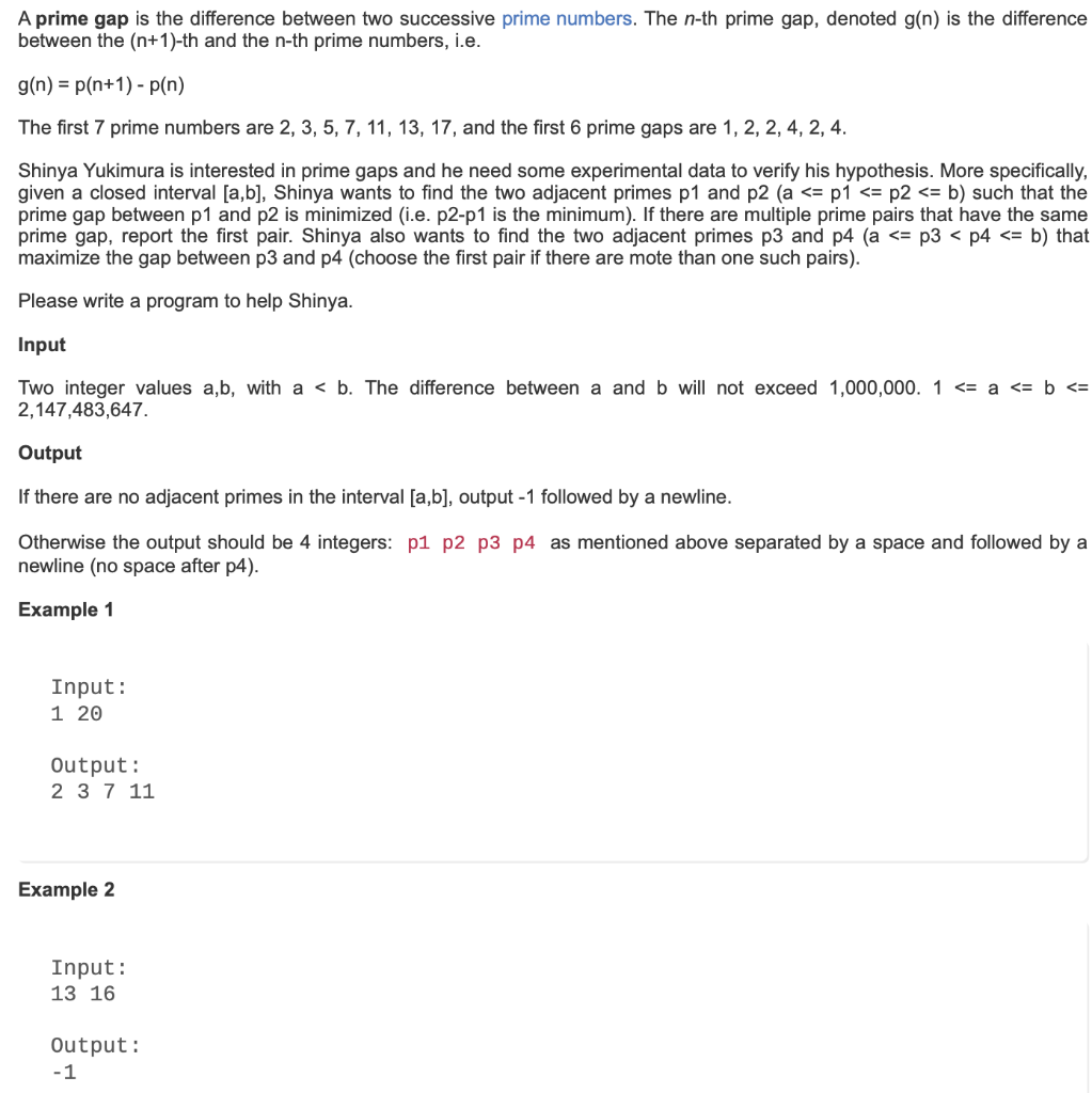 solution in java only please A prime gap is the difference between