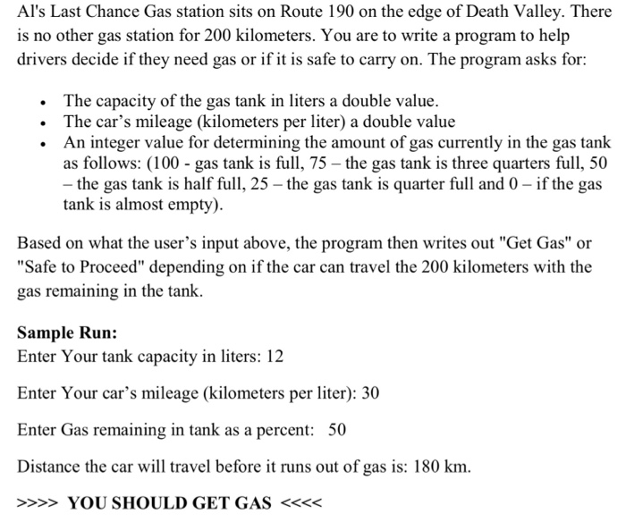  In Java program Al's Last Chance Gas station sits on Route