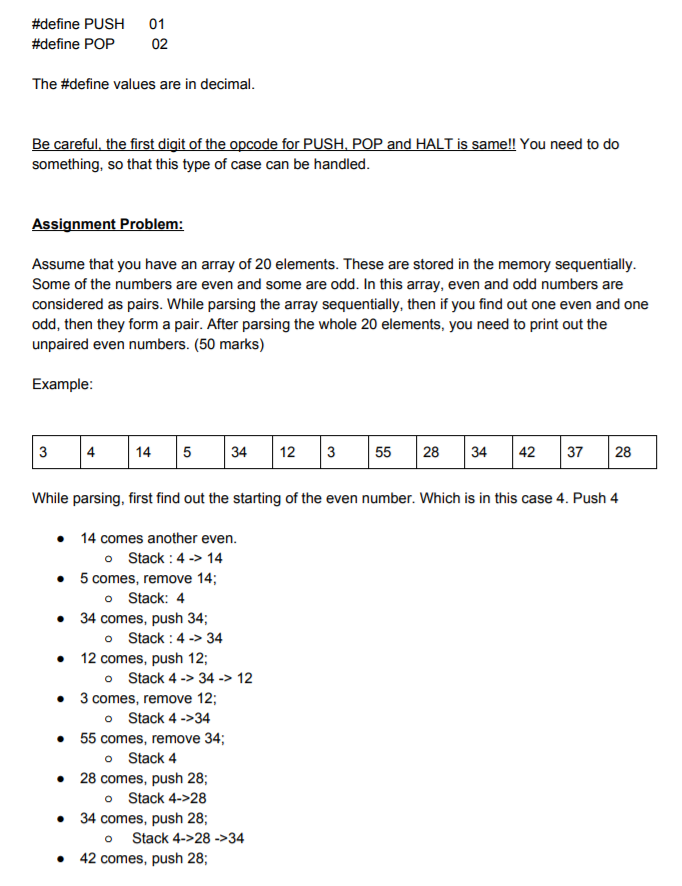 C PROGRAM & ASSEMBLY #define PUSH 01 #define POP 02 The #denne