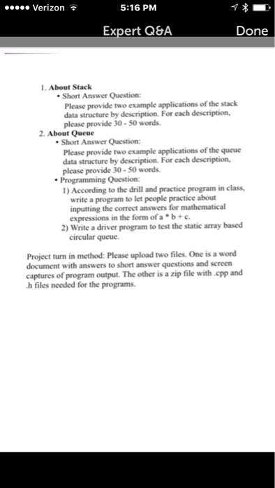  About Stack Short Answer Question: Please provide two example applications of