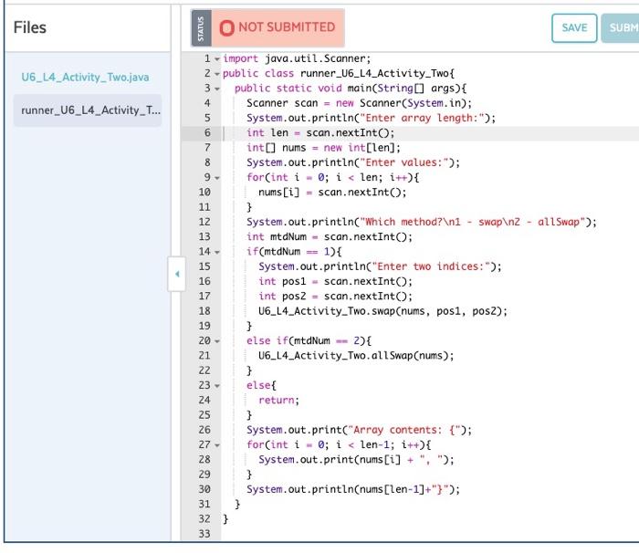 return type vold). This method should swap the values at the indices