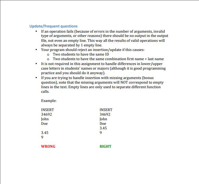 and perform other operation on the stored data. Student information include: D