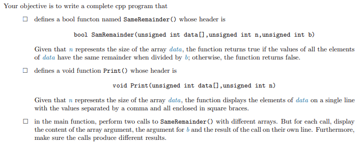 Your objective is to write a complete cpp program that defines a