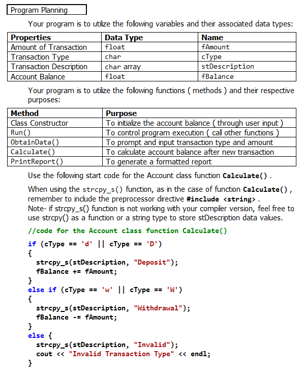 to write a banking program that maintains an account balance and provides