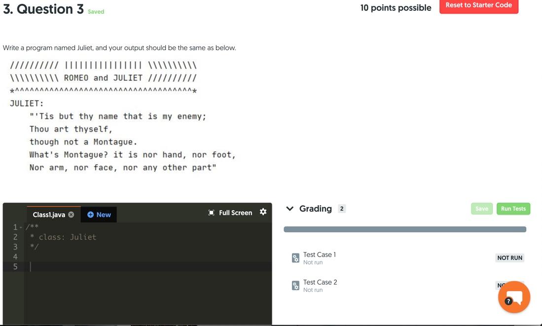  3. Question 3 saved 10 points possible Reset to Starter Code