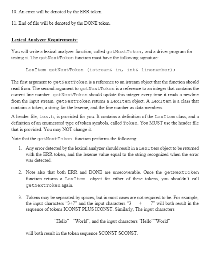 will be followed by two other assignments to build a parser and