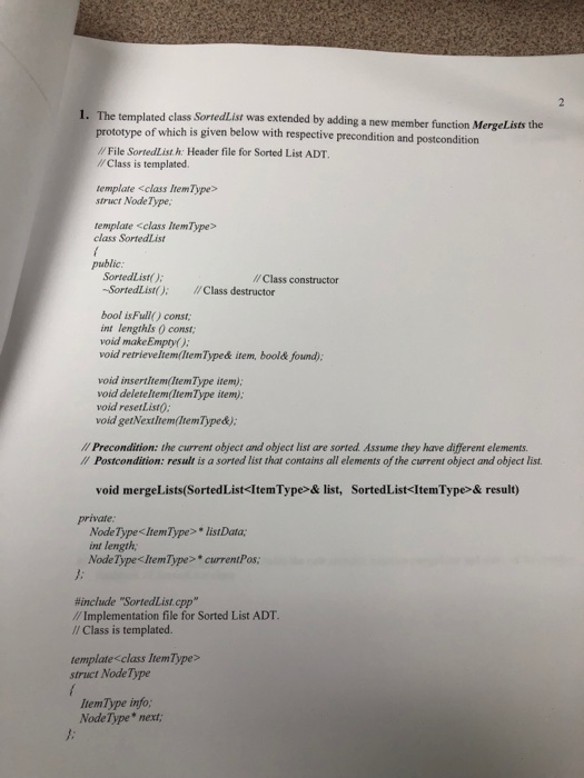  lated class SortedList was extended by adding a new member function