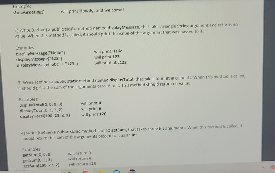 Methods You must work in alone on this assignment. Do not use