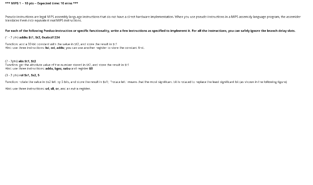 *** MIPS 1 -- 10 pts - Expected time: 10 mins