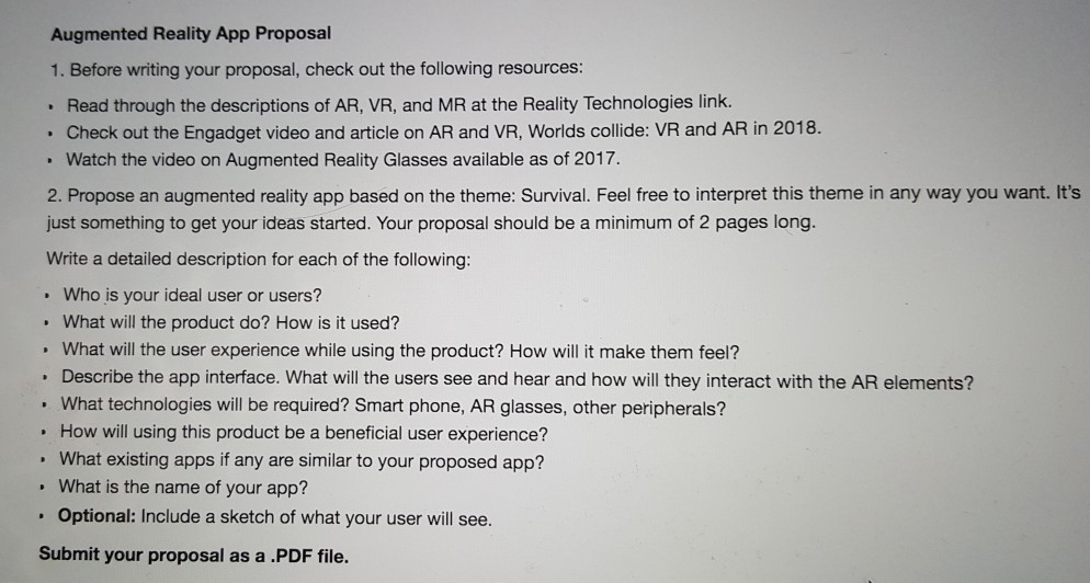 Please I need ASAP Augmented Reality App Proposal 1. Before writing your
