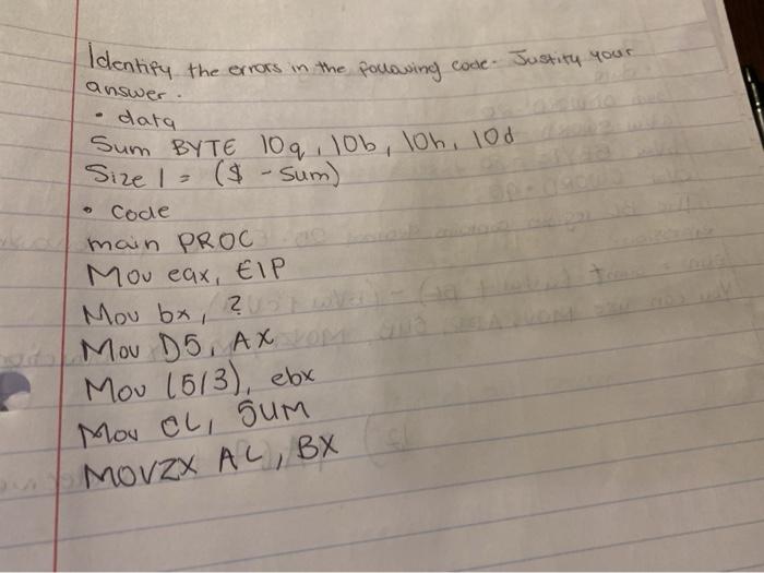  Identify the errors in the following code - Justite your answer