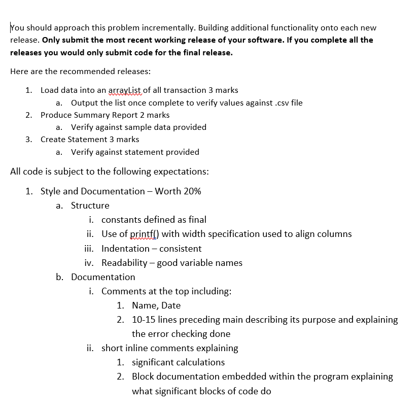 to handle credit card statements. You program should provide the following functions: