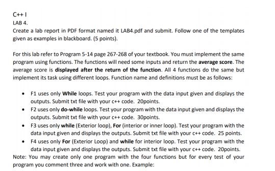  C++ LAB 4. Create a lab report in PDF format named