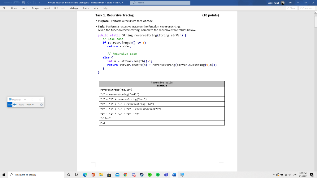  task1 java lang Wio Lab Recursion inheritance and Debugging - Protected