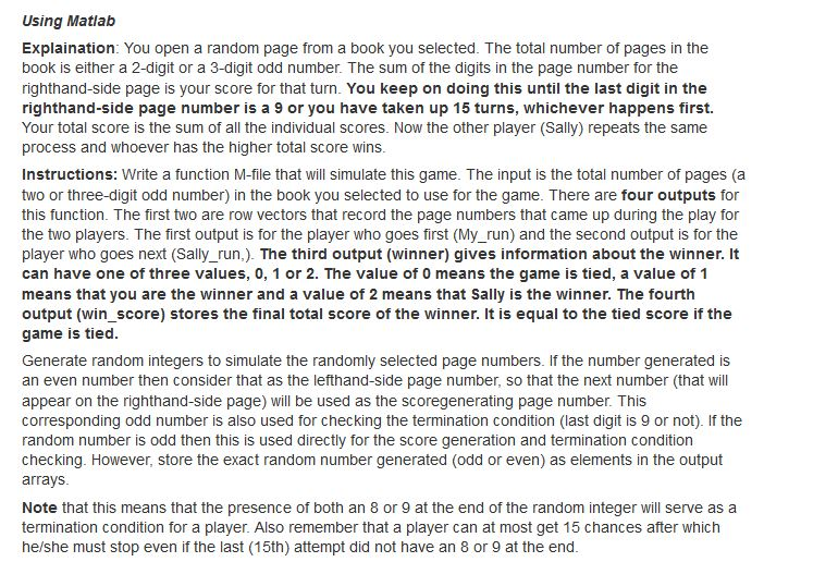  Using Matlab Explaination: You open a random page from a book