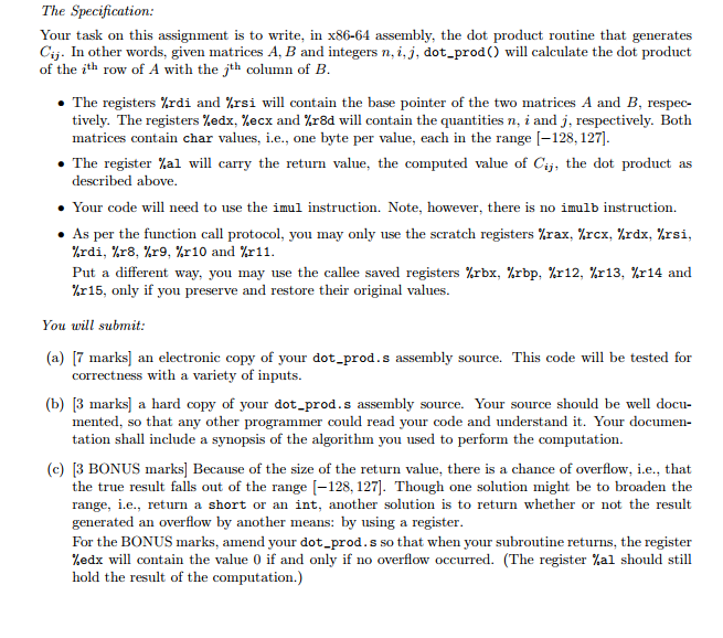 by its number of rows and of columns. This assignment and Assignment