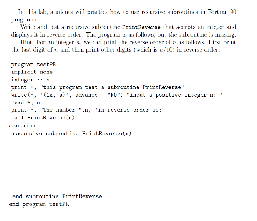 In this lab, students will practics how to use recursive subroutines