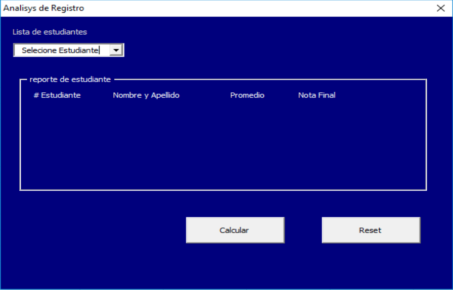 combo box have a list of names from B4:B26 2.Once the student