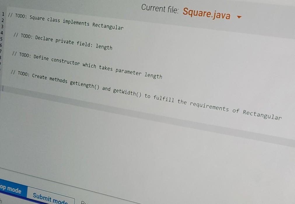 the Rectangular interface: -The Rectangle class has two instance variables: length and