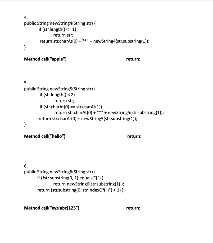 STRING RECURSION 1. public String newString(String word) { if(word == null ||