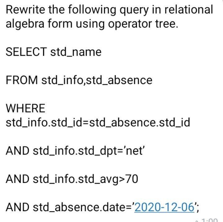 Please solve 20 mint Distributed database Rewrite the following query in relational