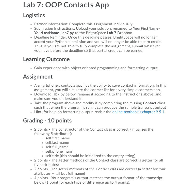  here is the sample transcript [P]rint contacts, [S]earch contacts, [Q]uit: p
