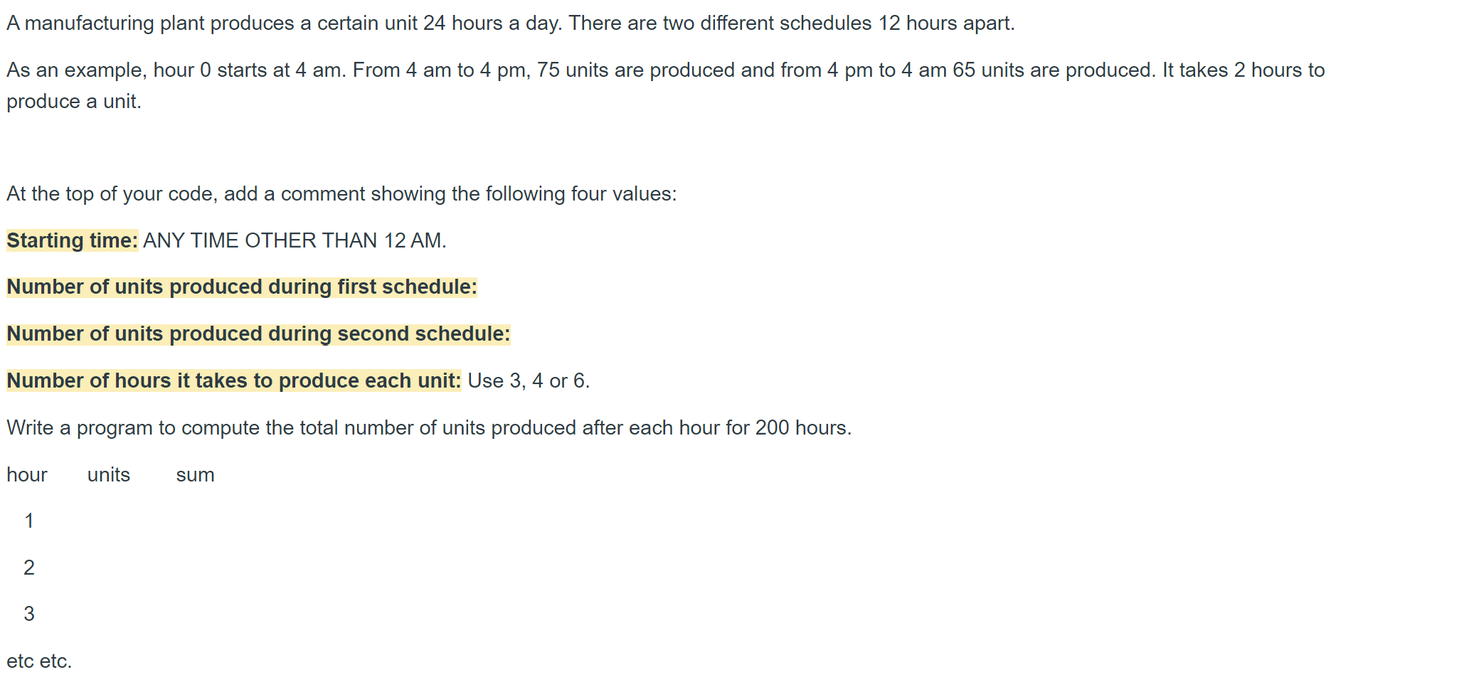 Need help putting this into java code A manufacturing plant produces a