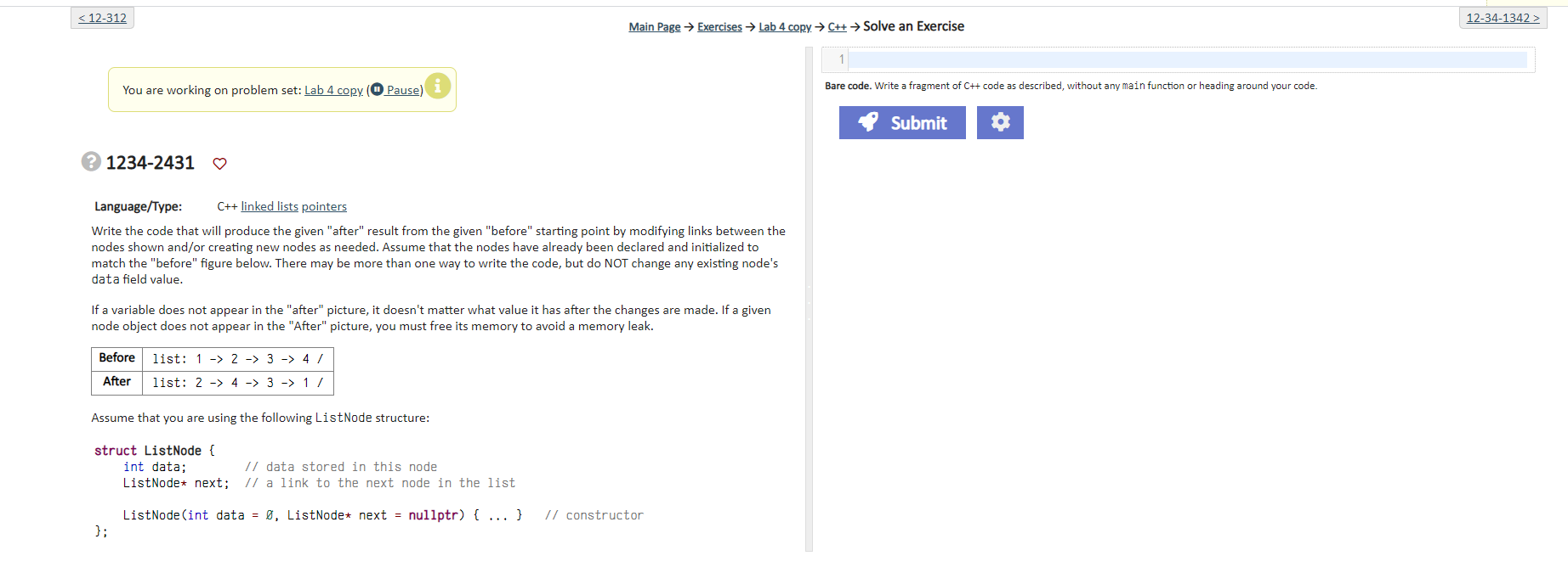  Please write bare code for this in C++ You are working