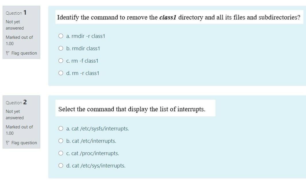 Linux Question 1 Identify the command to remove the classi directory
