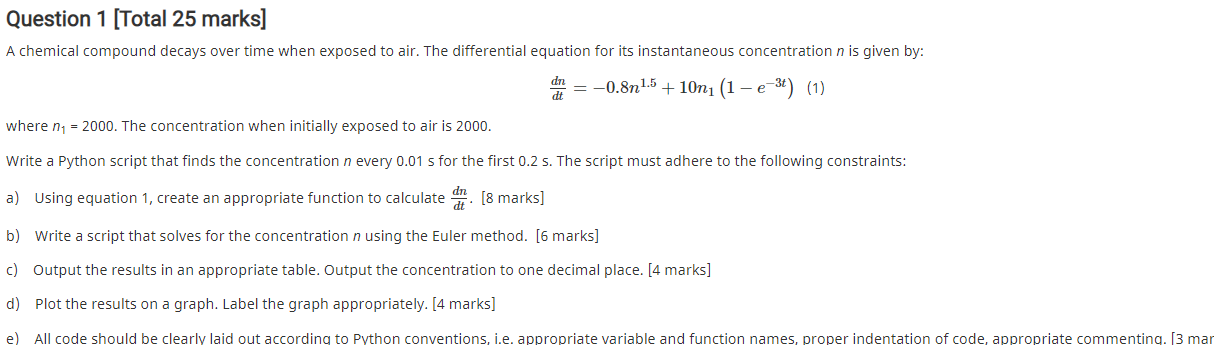Using Thonny sove this python question. Question 1 (Total 25 marks] A