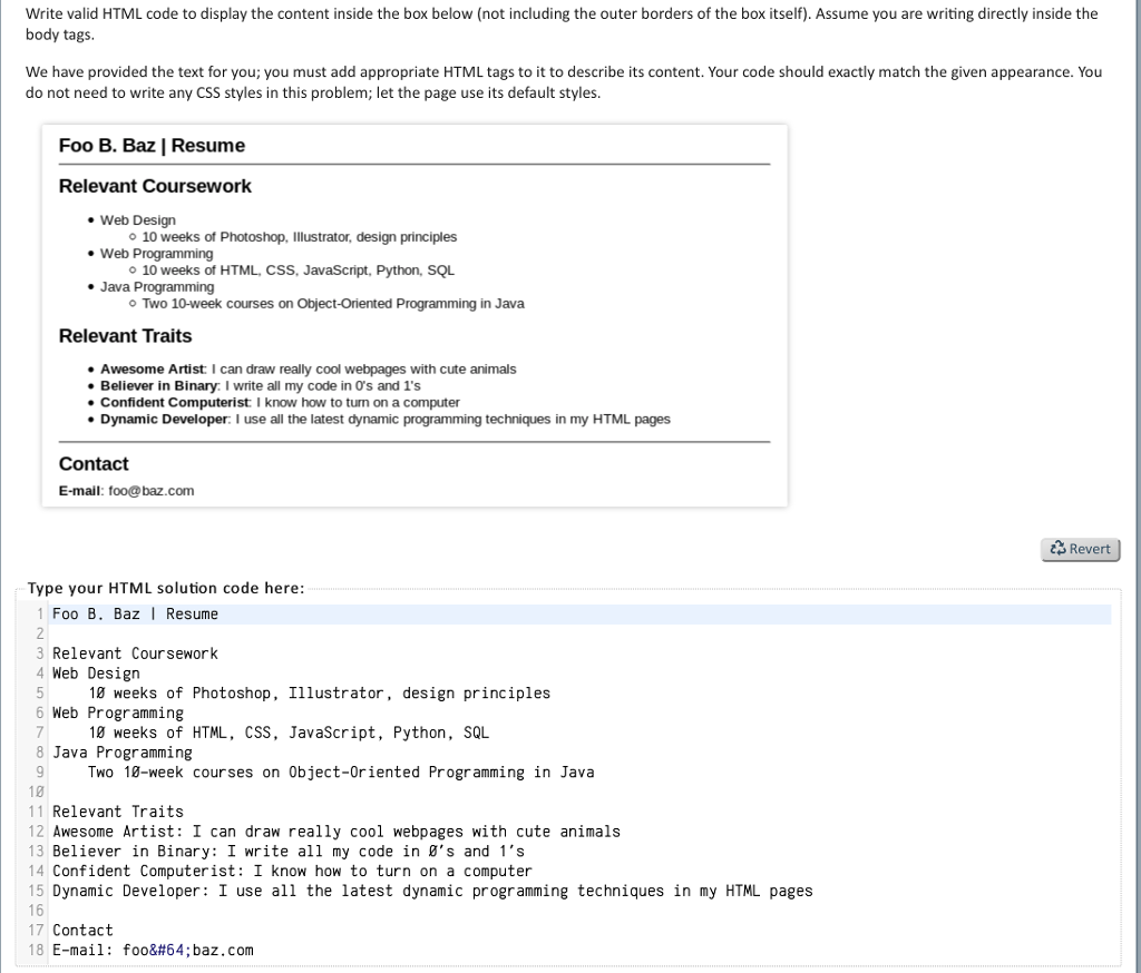  Here is the content, please help Foo B. Baz | Resume