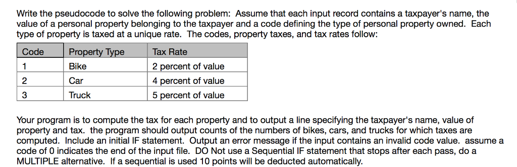 Write the pseudocode to solve the following problem: Assume that each
