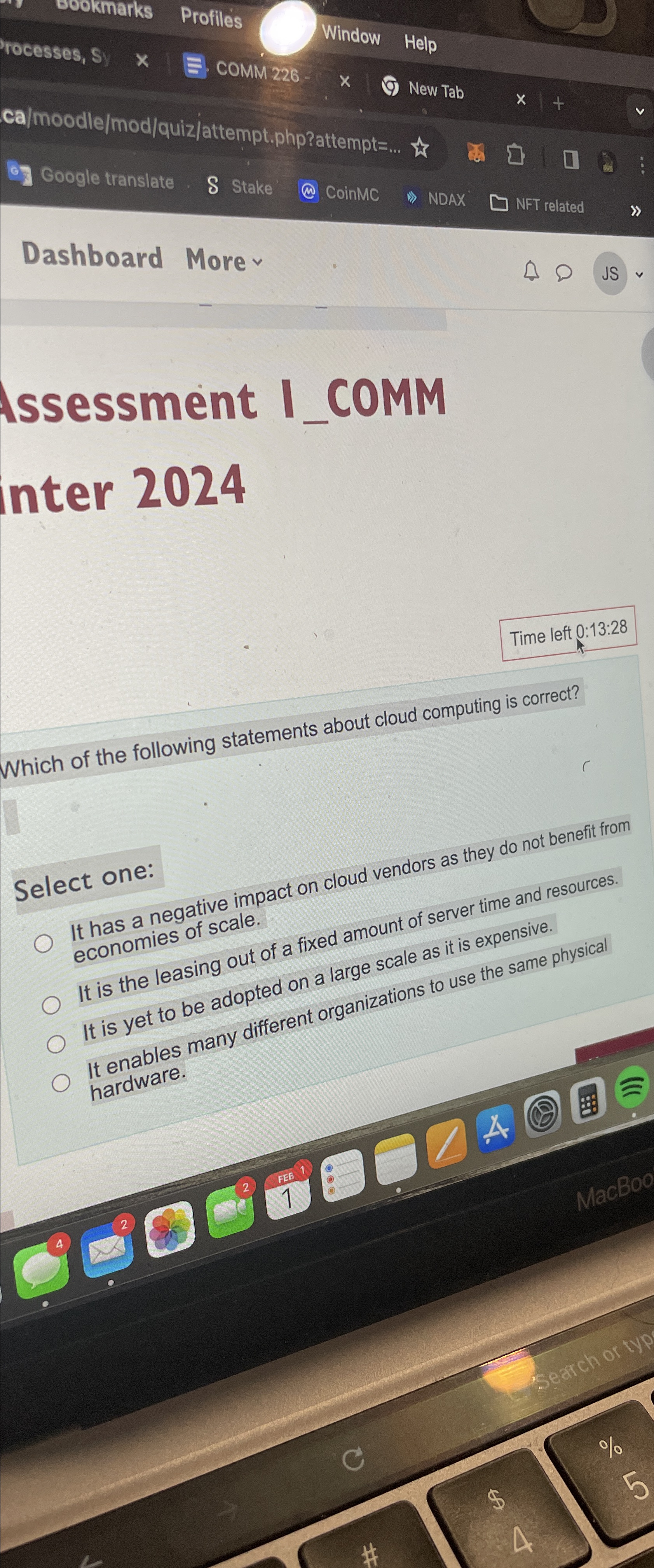  Dashboard Morev ssessment I_COMM inter 2024 Time left 0:13:28 Which of