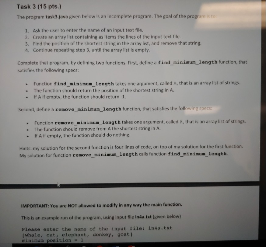 task3 help Task 3 (15 pts.) The program task3.java given below is