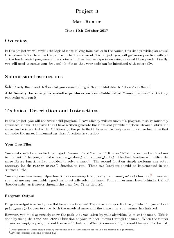 Need help coding in C for this Maze Runner Project First Section