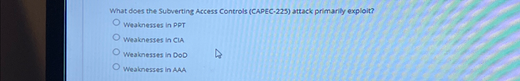  What does the Subverting Access Controls (CAPEC-225) attack primarilly exploit? Weaknesses