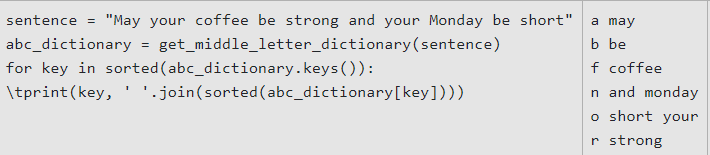 sentence as a parameter and returns a dictionary where the key is